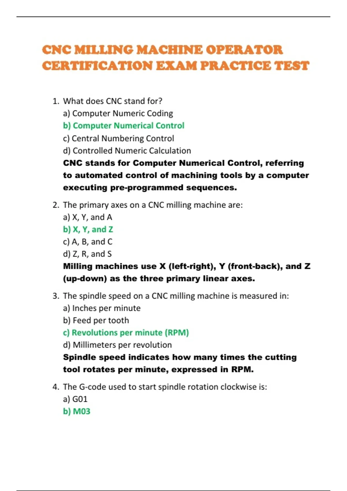 CNC MILLING MACHINE OPERATOR CERTIFICATION EXAM PRACTICE TEST - CNC ...