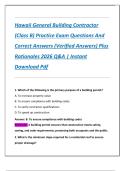 Hawaii General Building Contractor  &lpar;Class B&rpar; Practice Exam Questions And  Correct Answers &lpar;Verified Answers&rpar; Plus  Rationales 2026 Q&A &vert; Instant  Download Pdf 