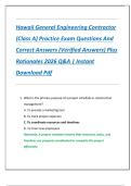 Hawaii General Engineering Contractor  &lpar;Class A&rpar; Practice Exam Questions And  Correct Answers &lpar;Verified Answers&rpar; Plus  Rationales 2026 Q&A &vert; Instant  Download Pdf