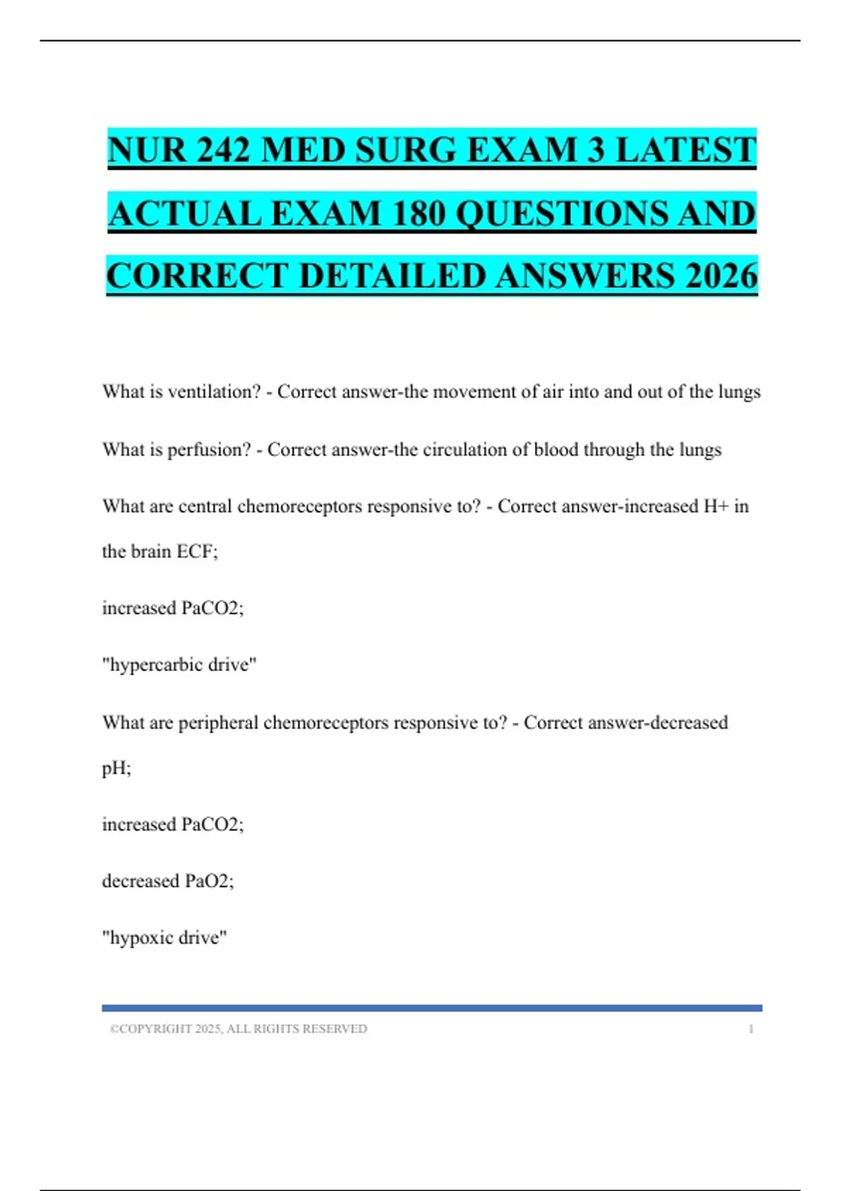 NUR 242 MED SURG EXAM 3 LATEST ACTUAL EXAM 180 QUESTIONS AND CORRECT ...