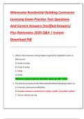 Minnesota Residential Building Contractor  Licensing Exam Practice Test Questions  And Correct Answers &lpar;Verified Answers&rpar;  Plus Rationales 2026 Q&A &vert; Instant  Download Pdf 
