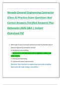 Nevada General Engineering Contractor  &lpar;Class A&rpar; Practice Exam Questions And  Correct Answers &lpar;Verified Answers&rpar; Plus  Rationales 2026 Q&A &vert; Instant  Download Pdf