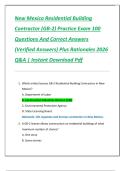 New Mexico Residential Building  Contractor &lpar;GB-2&rpar; Practice Exam 100  Questions And Correct Answers  &lpar;Verified Answers&rpar; Plus Rationales 2026  Q&A &vert; Instant Download Pdf 