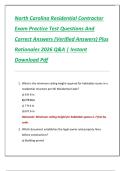 North Carolina Residential Contractor  Exam Practice Test Questions And  Correct Answers &lpar;Verified Answers&rpar; Plus  Rationales 2026 Q&A &vert; Instant  Download Pdf