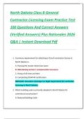 North Dakota Class B General  Contractor Licensing Exam Practice Test  100 Questions And Correct Answers  &lpar;Verified Answers&rpar; Plus Rationales 2026  Q&A &vert; Instant Download Pdf 