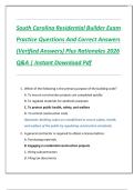 South Carolina Residential Builder Exam  Practice Questions And Correct Answers  &lpar;Verified Answers&rpar; Plus Rationales 2026  Q&A &vert; Instant Download Pdf