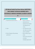 LPN Mental Health Final Exam Review QUESTIONS AND CORRECT DETAILED ANSWERS WITH RATIONALES &lpar;VERIFIED ANSWERS&rpar; &vert;ALREADY GRADED A&plus;