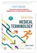 Test Bank For Quick & Easy Medical Terminology&comma; 10th Edition&comma; By Peggy C&period; Leonard All Chapters 1-15 LATEST