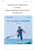 Complete Test Bank For An Invitation to Health &lpar;21st Edition&rpar; by Lisa Tunks &vert; Complete Exam Resource with Verified Questions & Answers &vert; ISBN 9780357973707