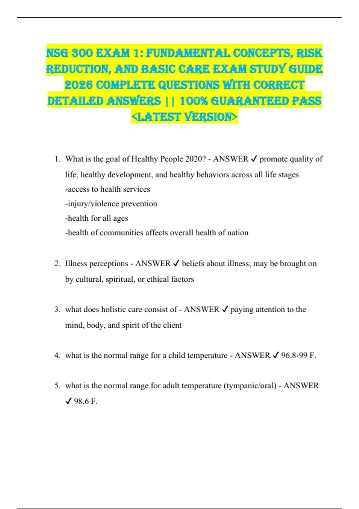 BUNDLE FOR NSG 300 FINAL EXAM STUDY GUIDE 2026 COMPLETE QUESTIONS WITH ...