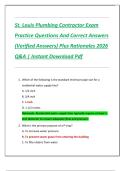 St&period; Louis Plumbing Contractor Exam  Practice Questions And Correct Answers  &lpar;Verified Answers&rpar; Plus Rationales 2026  Q&A &vert; Instant Download Pdf 