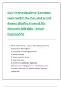 West Virginia Residential Contractor  Exam Practice Questions And Correct  Answers &lpar;Verified Answers&rpar; Plus  Rationales 2026 Q&A &vert; Instant  Download Pdf