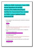 California HVAC Contractor Exam With Actual Questions & Verified Answers&comma;Plus Rationales&sol;Expert Verified For Guaranteed Pass Graded A&plus;&sol;2026 &sol;Latest Update&sol;Instant Download Pdf
