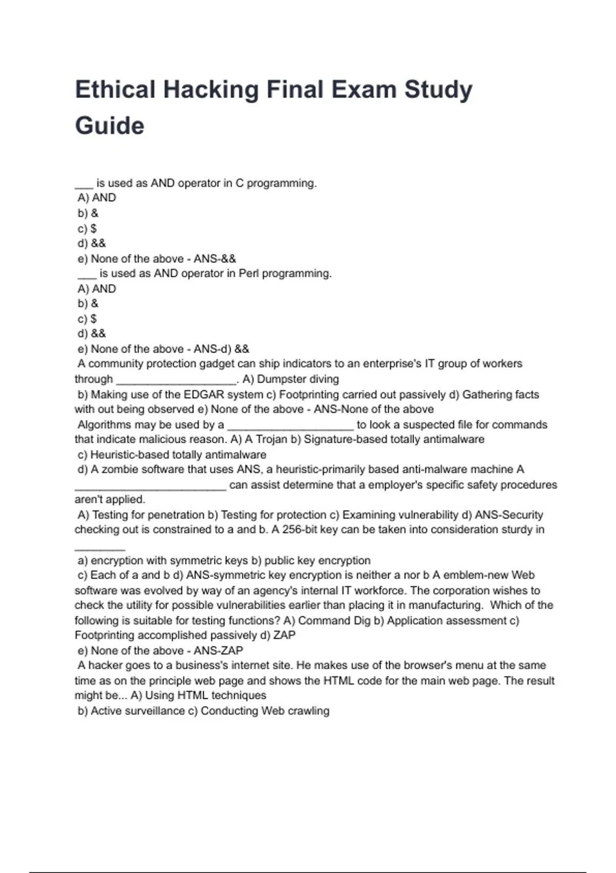 Ethical Hacking Final Exam Study Guide NEWEST 2026/2027 ACTUAL EXAM ...