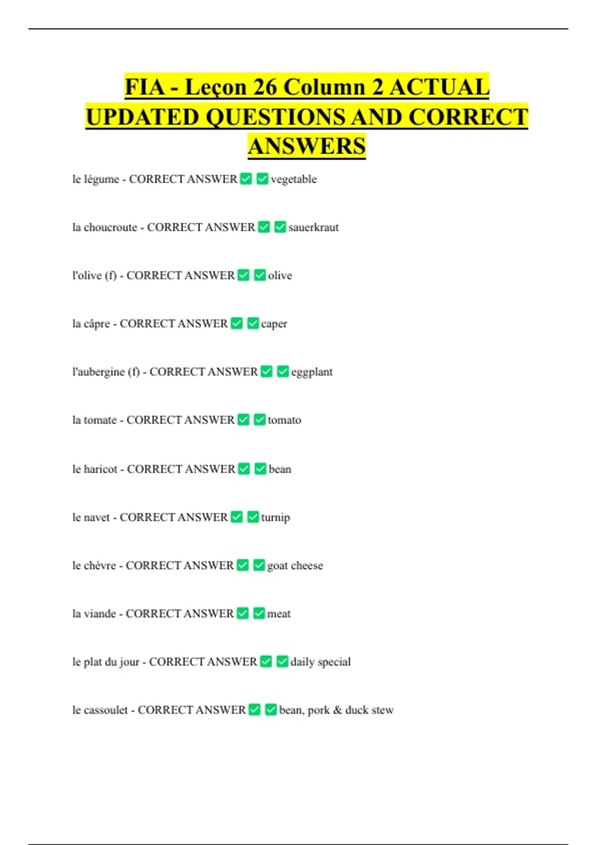 FIA - Leçon 26 Column 2 ACTUAL UPDATED QUESTIONS AND CORRECT ANSWERS ...