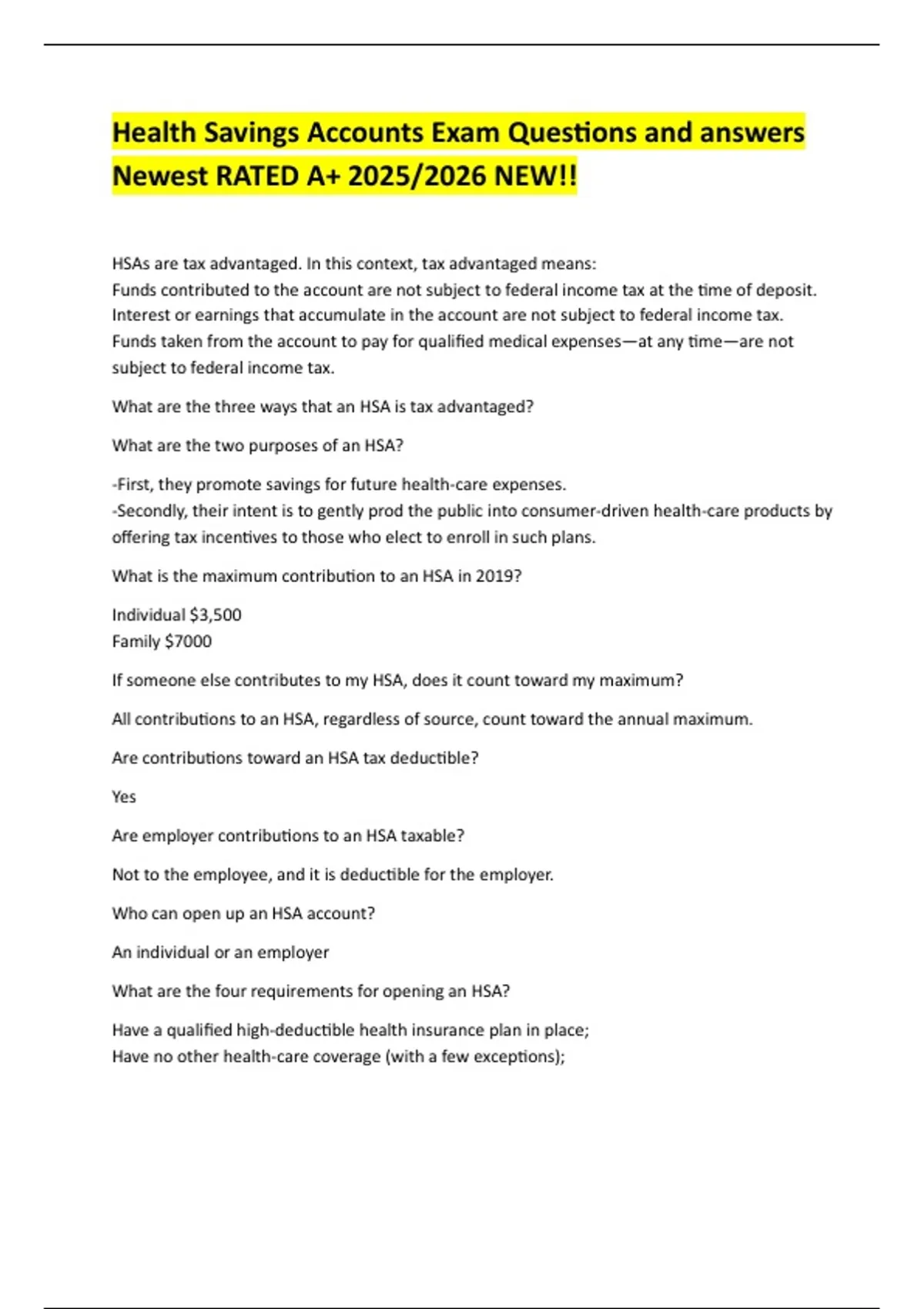 Hsa Questions HSA 408 - Final Exam Quiz Questions and answers Newest RATED A+ 2025/ ...