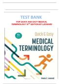 Test Bank For Quick & Easy Medical Terminology&comma; 10th Edition&comma; By Peggy C&period; Leonard All Chapters 1-15 LATEST