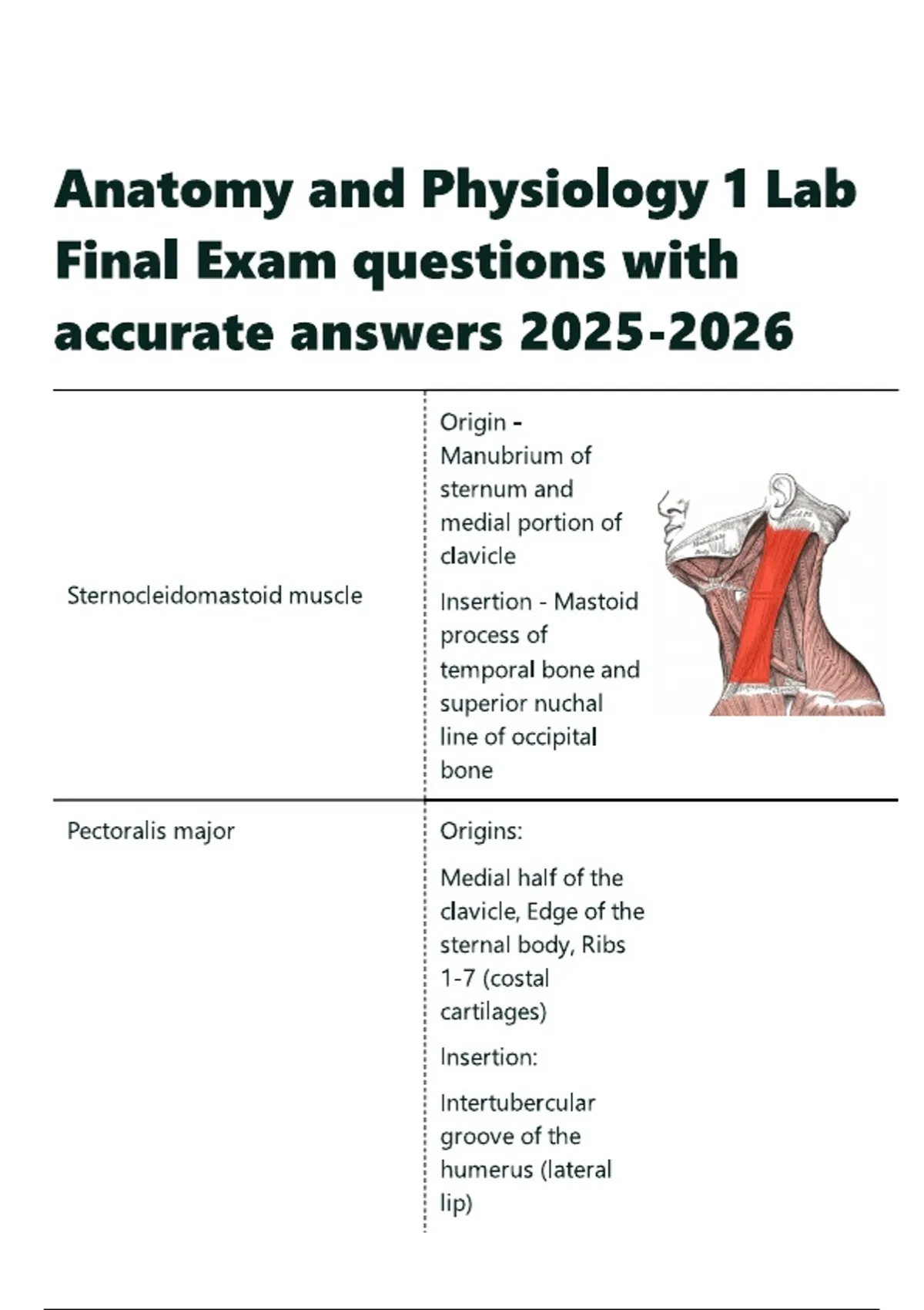 Anatomy and Physiology 1 Lab Final Exam questions with accurate answers ...