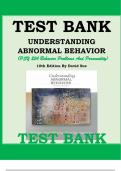 Test Bank for Understanding Abnormal Behavior &lpar;PSY 254 Behavior Problems and Personality&rpar; 10th Edition by David Sue 9781111834593 &vert; Complete Guide A&plus;