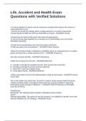Life&comma; Accident and Health Exam Questions with Verified Solutions