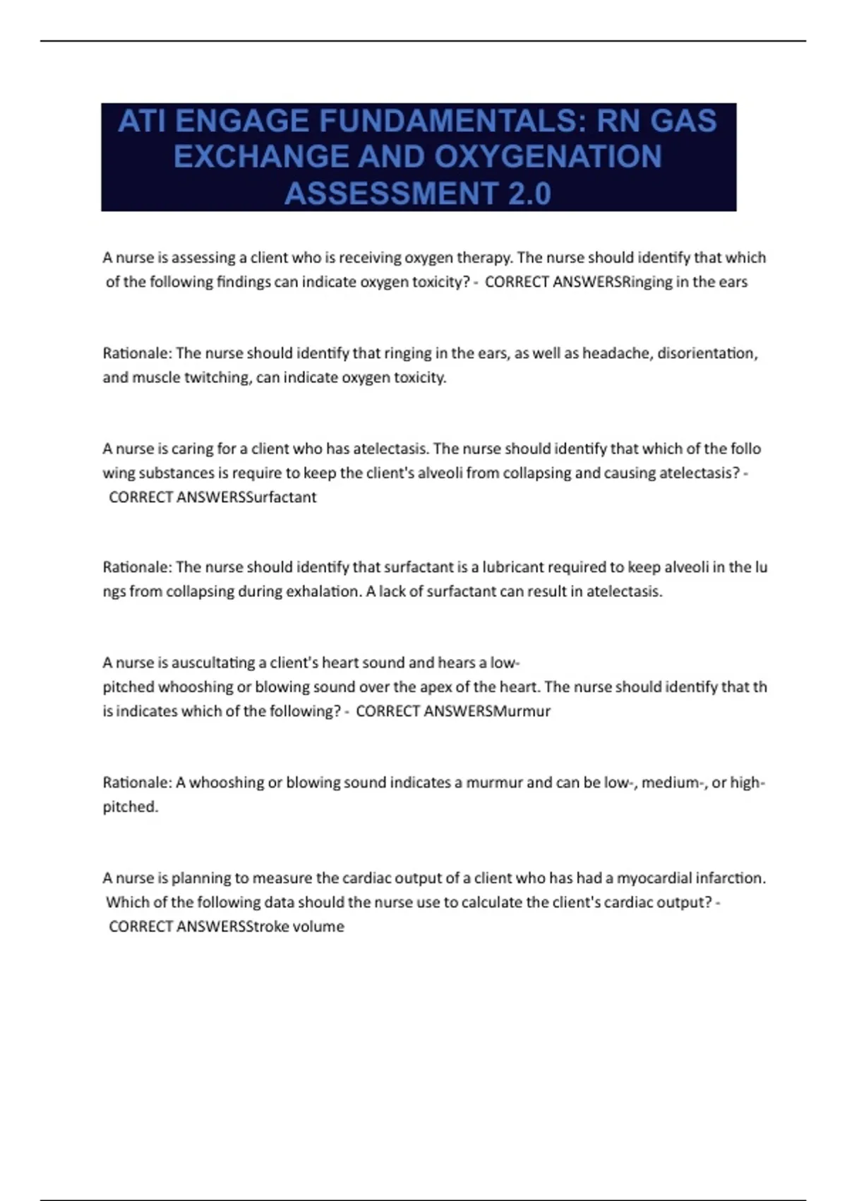 ATI ENGAGE FUNDAMENTALS.pdf - Gas exchange and oxygenation - Stuvia US