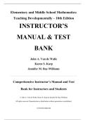 Instructor&rsquo;s Manual and Test Bank &mdash; Elementary and Middle School Mathematics&colon; Teaching Developmentally&comma; 10th Edition &mdash; John A&period; Van de Walle&comma; Karen S&period; Karp&comma; Jennifer M&period; Bay-Williams &mdash; ISBN 9780134802084