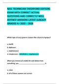 NAIL TECHNICIAN THEORY&lpar;MD EDITION&rpar; EXAM WITH CORRECT ACTUAL QUESTIONS AND CORRECTLY WELL DEFINED ANSWERS LATEST ALREADY GRADED A&plus; 2025 &ndash; 2026