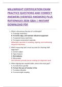 MILLWRIGHT CERTIFICATION EXAM  PRACTICE QUESTIONS AND CORRECT  ANSWERS &lpar;VERIFIED ANSWERS&rpar; PLUS  RATIONALES 2026 Q&A &vert; INSTANT  DOWNLOAD PDF