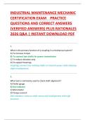 INDUSTRIAL MAINTENANCE MECHANIC  CERTIFICATION EXAM    PRACTICE  QUESTIONS AND CORRECT ANSWERS  &lpar;VERIFIED ANSWERS&rpar; PLUS RATIONALES  2026 Q&A &vert; INSTANT DOWNLOAD PDF