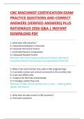 CNC MACHINIST CERTIFICATION EXAM   PRACTICE QUESTIONS AND CORRECT  ANSWERS &lpar;VERIFIED ANSWERS&rpar; PLUS  RATIONALES 2026 Q&A &vert; INSTANT  DOWNLOAD PDF 