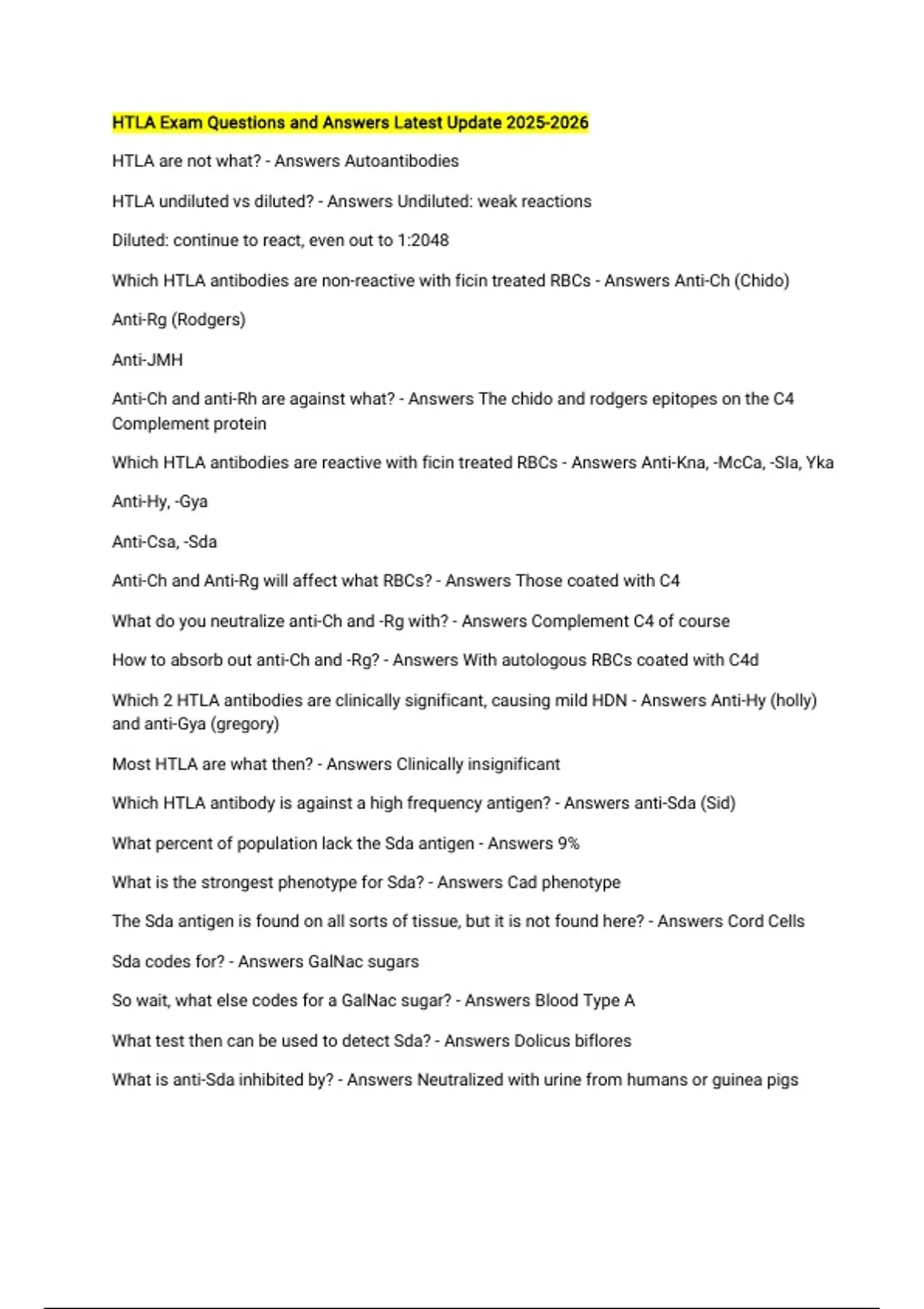 HTLA Exam Questions and Answers Latest Update - HTLA - Stuvia US