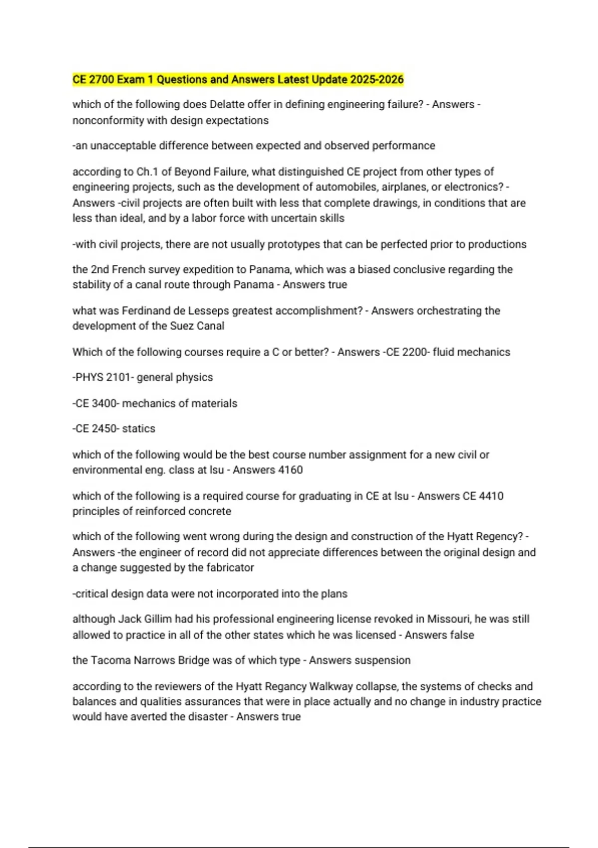 CE 2700 Exam 1 Questions and Answers Latest Update - CE 2700 - Stuvia US