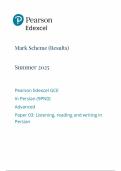 2025 Pearson Edexcel A Level Persian Mark Scheme Paper 3 &lpar;9PN0&sol;03&colon; Listening&comma; reading and writing in Persian&rpar;