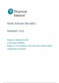 2025 Pearson Edexcel A Level Persian Mark Scheme Paper 2 &lpar;9PN0&sol;02&colon;Translation into Persian and written response to works&rpar;