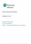 2025 Pearson Edexcel A Level Chinese Mark Scheme Paper 1 &lpar;9CN0&sol;01&colon; Listening&comma; Reading and Translation&rpar;