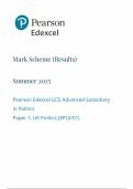 2025 Pearson Edexcel AS Level Politics Mark Scheme Paper 1 &lpar;8PL0&sol;01&colon; UK Politics&rpar;