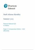 2025 Pearson Edexcel A Level Politics Mark Scheme Paper 3 &lpar;9PL0&sol;3A&colon; Comparative Politics - USA&rpar;
