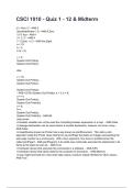 CSCI 1010 - Quiz 1 - 12 & Midterm NEWEST 2026&sol;2027 ACTUAL EXAM COMPLETE QUESTIONS AND CORRECT DETAILED ANSWERS &lpar;VERIFIED ANSWERS&rpar; &vert;ALREADY GRADED A&plus;&vert;&vert;BRAND NEW&excl;&excl;