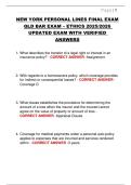NEW YORK PERSONAL LINES FINAL EXAM QLD BAR EXAM &ndash; ETHICS 2025&sol;2026 UPDATED EXAM WITH VERIFIED ANSWERS