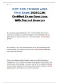 New York Personal Lines Final Exam 2025&sol;2026&vert; Certified Exam Questions With Correct Answers