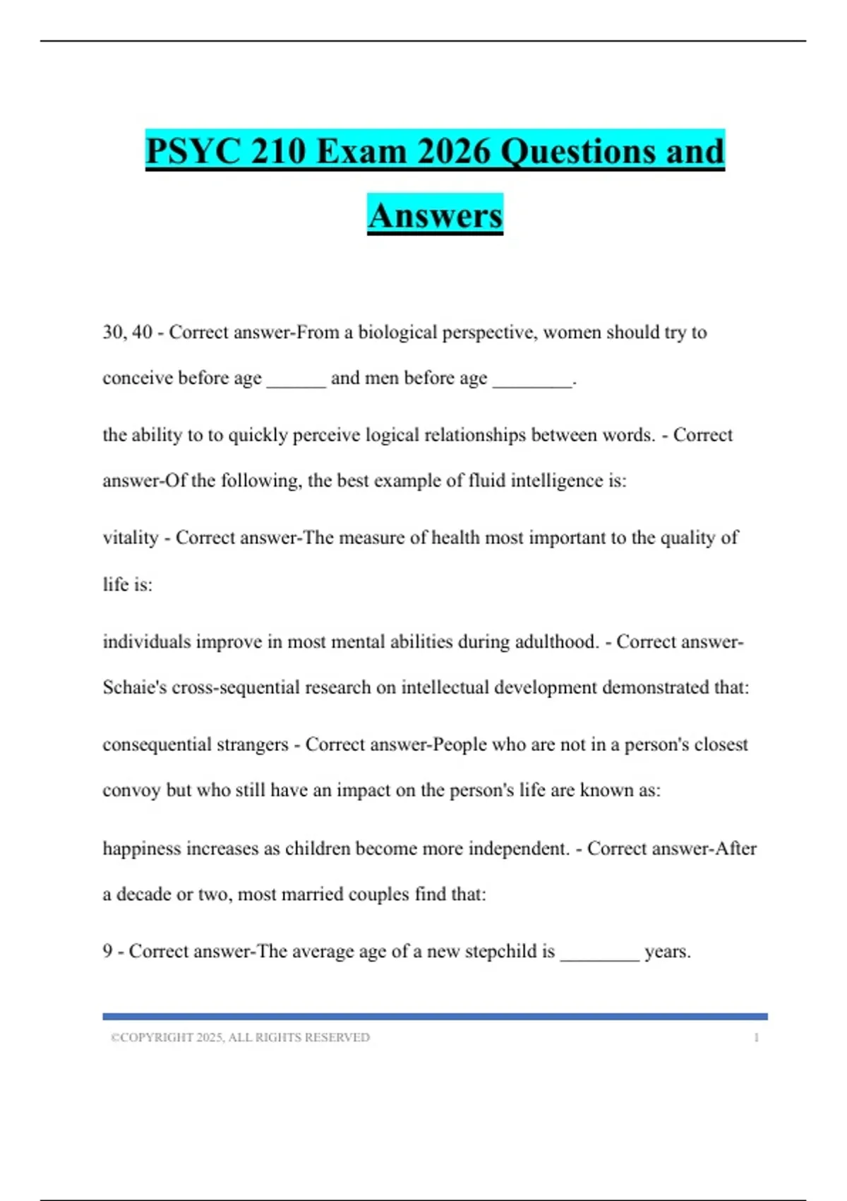 PSYC 210 Exam 2026 Questions and Answers - PSYC 210 - Stuvia US