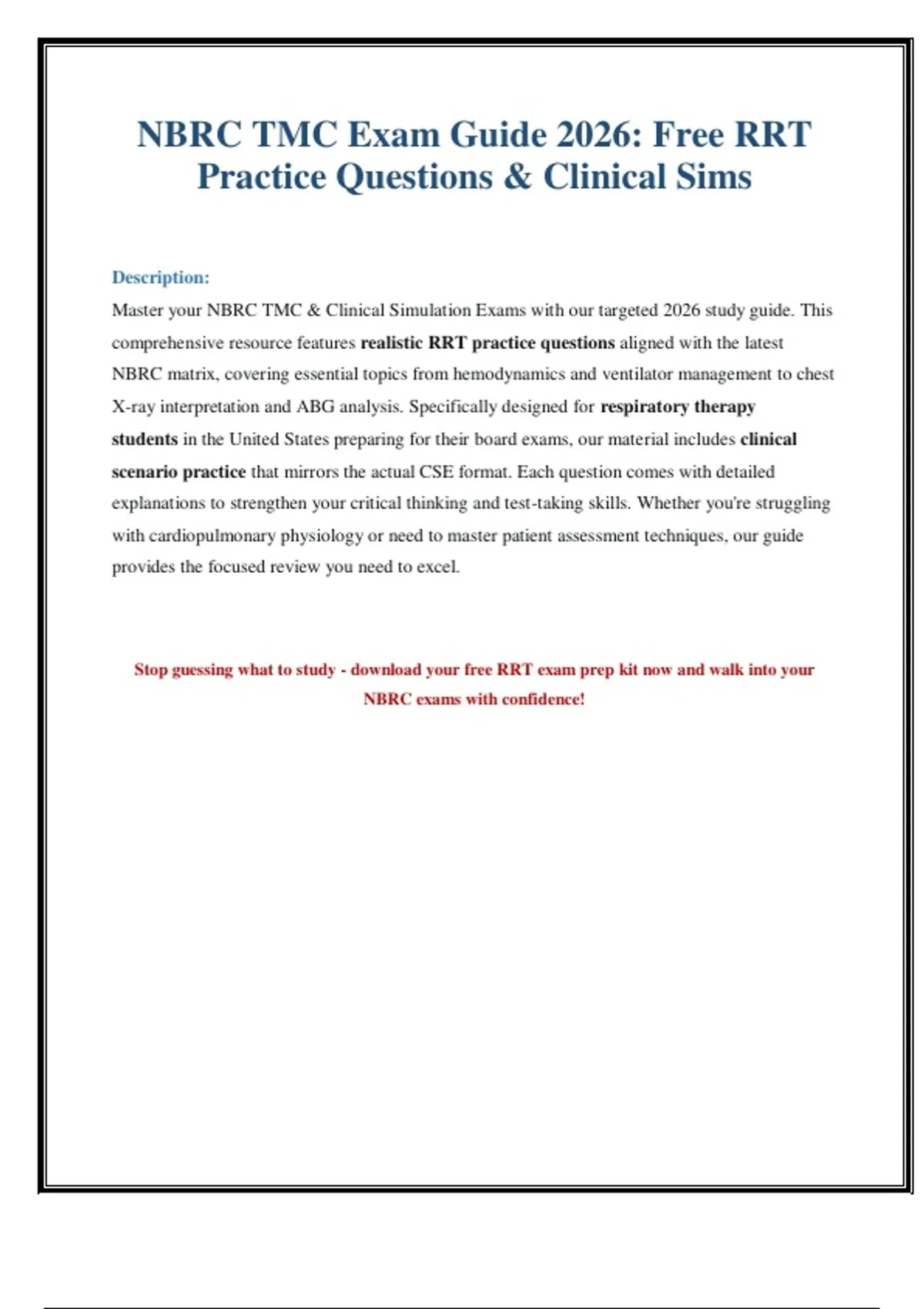 NBRC TMC Exam Review 2026: RRT Practice Questions & Answers - NBRC TMC ...