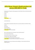 APEA Pharmacology &ndash; Women&rsquo;s Health Questions and Answers with Complete Solutions 2024&sol;2025 &vert; Verified Actual A&plus; Grade Study Guide