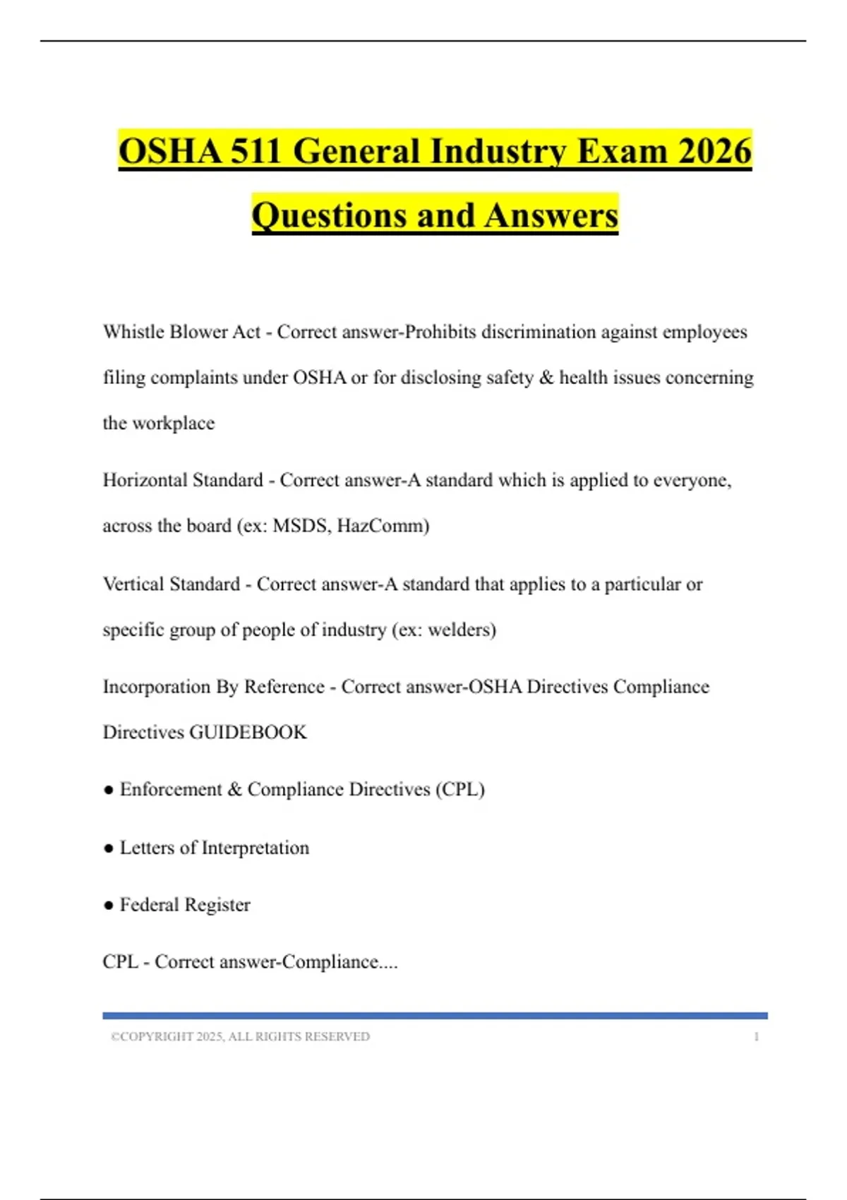 OSHA 511 General Industry Exam 2026 Questions and Answers - OSHA 511 ...