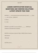 LASERS CERTIFICATION EXAM ALL QUESTIONS AND VERIFIED SOLUTIONS LATEST UPDATE THIS YEAR