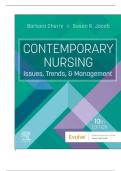 TEST BANK FOR Contemporary Nursing&colon; Issues&comma; Trends&comma; and Management 10th Edition by Barbara Cherry&comma; Susan R&period; Jacob ISBN&colon; 978-0443123566 COMPLETE GUIDE ALL CHAPTERS COVERED WITH RATIONALES 100&percnt; VERIFIED A&plus; GRADE ASSURED&excl;&excl;&excl;&excl;&excl;NEW LATEST UPDATE&excl;&excl;&excl;&excl;&excl;