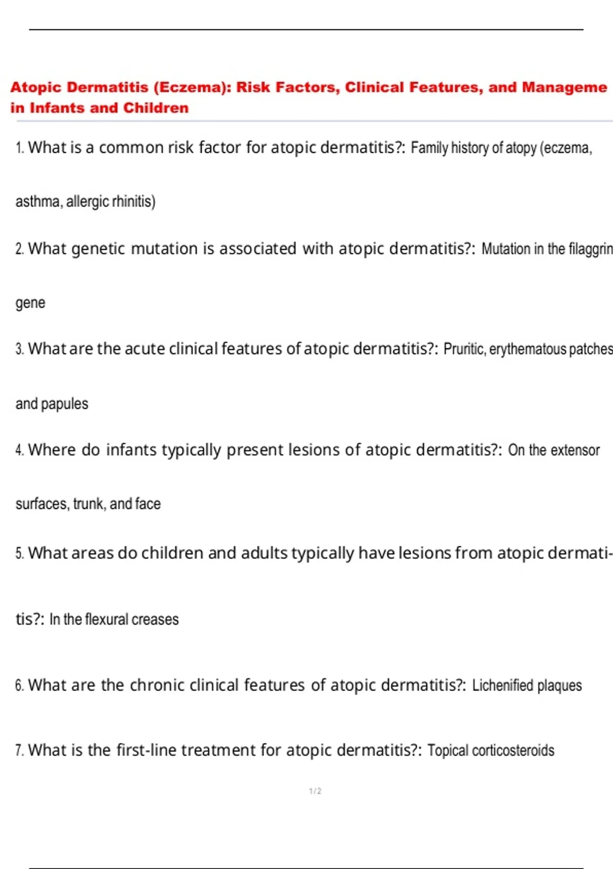 Atopic Dermatitis (Eczema): Risk Factors, Clinical Features, and ...