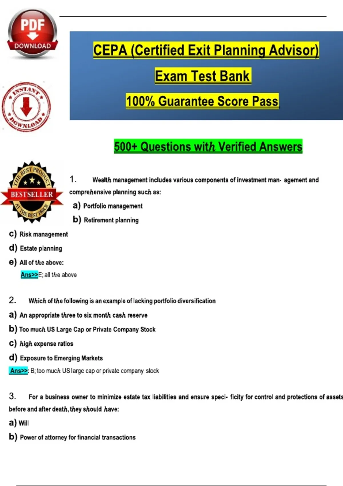 CEPA Exam – Certified Exit Planning Advisor (2026) – Actual Questions ...