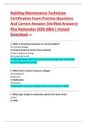 Building Maintenance Technician  Certification Exam Practice Questions  And Correct Answers &lpar;Verified Answers&rpar;  Plus Rationales 2026 Q&A &vert; Instant  Download PDF 