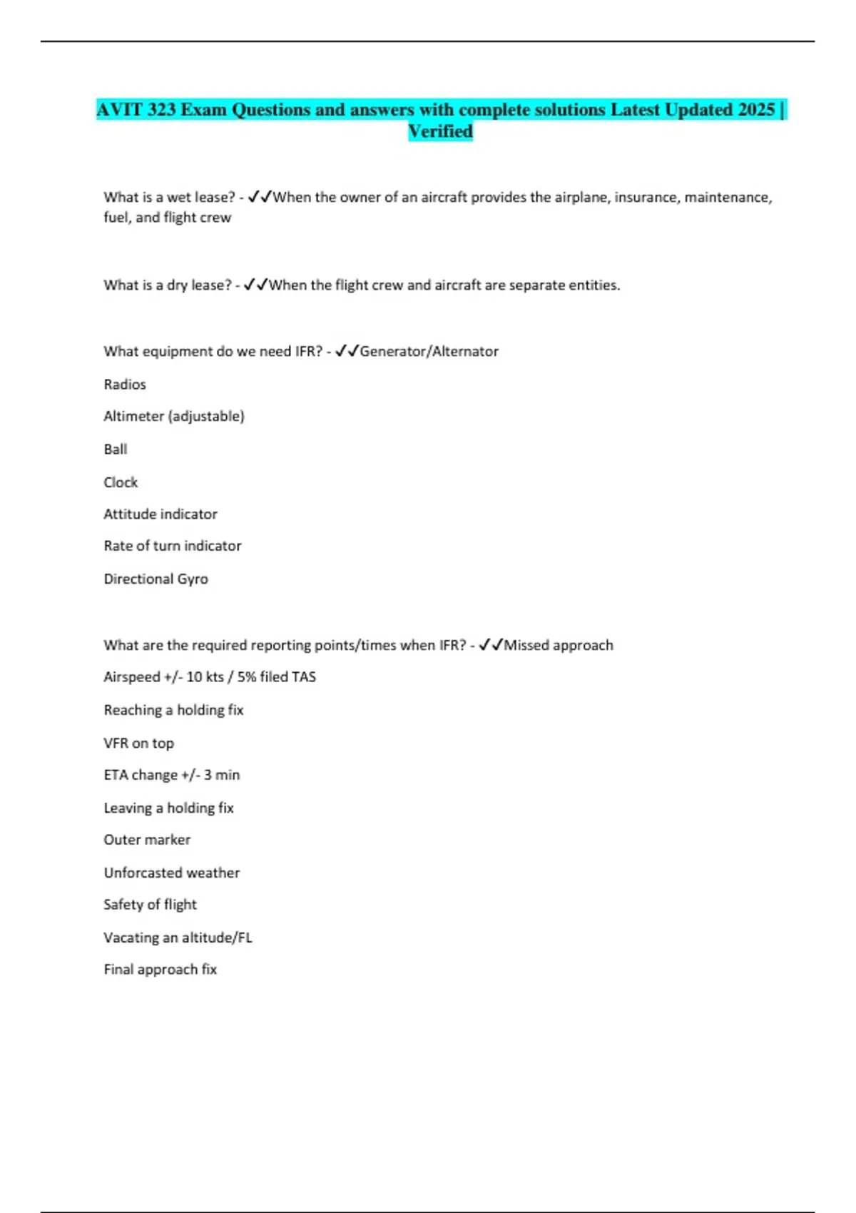 AVIT 323 2025 Examination Revision Questions and answers Updated 2025 ...